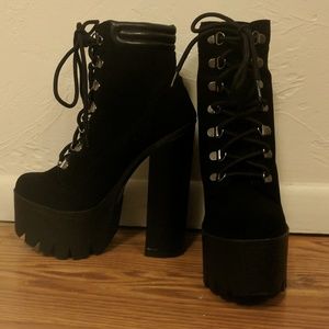 Platform Lace-up Black Ankle Boots